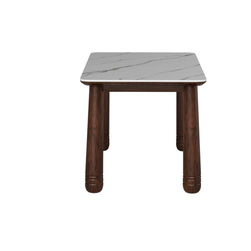 63' Sintered Stone Dining Table Set with 6 Upholstered Chairs, Farmhouse Dinner Table Set of 7 Piece with White Stone Top & Solid Wood Walnut Frame, Beige Chenille Seats, Heavy-Duty Support up to 1000