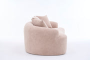 Old Sku: W2231P292607 Compression Loveseat Sofa, Curved Modern Styles Sofa for Small Spaces & Apartments, 30D Chenille No-Assembly,3 Throw Pillows. Warm Beige.