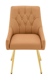 Leather Upholstered Modern Dining Chair with Diamond Tufted Button Back - Dining Room Negotiation Room Cafe Office Accent Chair (Light Brown, Set of 2)