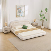 King Size,Modern Curved Upholstered Low Profile Platform Bed with Rounded Headboard(Velvet,Beige)