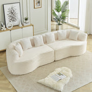 Modern Bone-Free Cloud Sectional Sofa, 111.5-Inch Oversized Four-Seater with Deep Seat Design in Beige Corduroy Fabric, 6 Pillows
