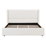 Elegant White Fabric Upholstered Bed with Tall Headboard, White, KING