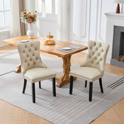 Dining Room Chairs Set of 2,Vintage Sheepskin Texture PU Leather,High Back with Button Tufted & Nailhead Trim,Wood Frame,S-Spring & Resilient Sponge Cushion,Ideal for Kitchen,Beige,SW1101BG