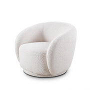 Modern Japandi White Boucle Sofa Set, 5-Piece Upholstered Cloud Couch Bundle, 3-Seater Sofa + 4 Pack 360° Swivel Barrel Accent Chairs for Living Room, Apartment, Home Office