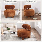Fur Fabric armless accent chair with curved backrest and solid wooden legs upholstered chair slipper side chair for primary living space bedroom vanity room or reading room ,Khaki
