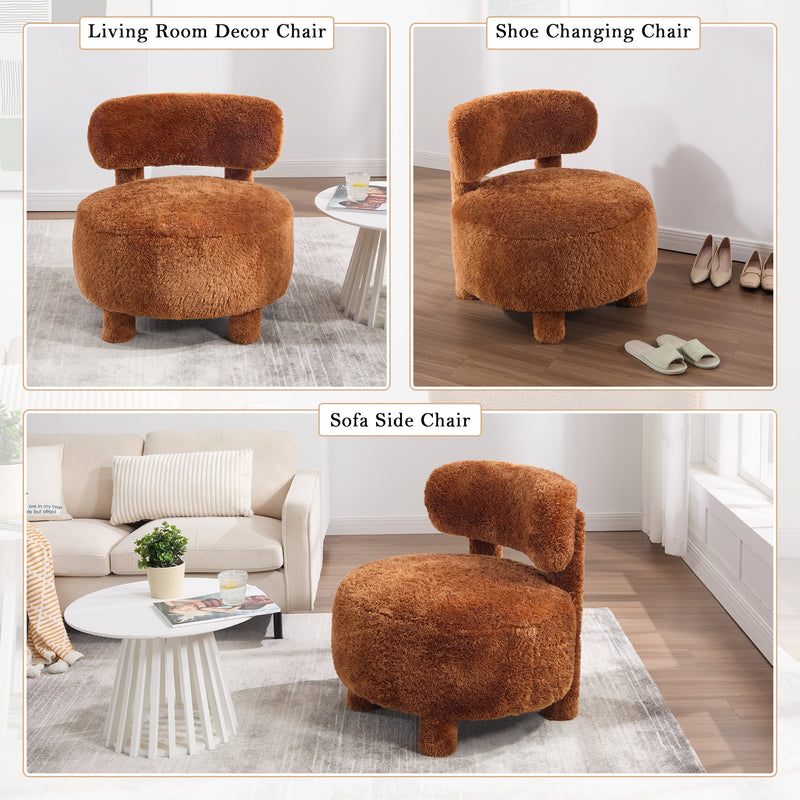 Fur Fabric armless accent chair with curved backrest and solid wooden legs upholstered chair slipper side chair for primary living space bedroom vanity room or reading room ,Khaki