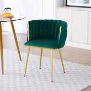 Modern Velvet Dining Chairs Set of 2, Upholstered Woven Dining Chair with Golden Metal Legs, Upholstered Dining Chairs for Dining Room, Kitchen, Vanity, Living Room