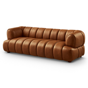 Jasmin Mid-Century Modern Upholstered Sofa in Cognac Leather with Solid Wood, 89.7''