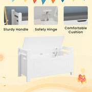 Kids Toy Box Chest Storage Cabinet With Cushion Seat Bench Flip Top Lid Safety Hinge - White