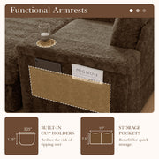 Oversized Chaise Lounge Indoor Rabbit Fur Sofa Bed With Storage Ottoman And Armrests Cup Holders With Deep Seat