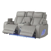 Fortuner Power Reclining 3Pc Living Room Set in Gray Faux Leather with LED Lights, Massage Function, Bluetooth Speakers and Wireless Charging