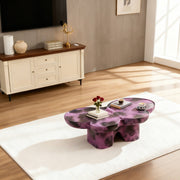 Modern Coffee Table Faux Travertine Textured for Livingroom/Office,Purple + Black