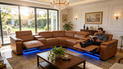 Power Recliner Sectional Sofa with Bluetooth Speakers, L-Shaped Living Room Furniture Set with Wireless Charging, LED Lights, Storage Console & Cup Holders, Living Room Furniture