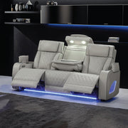 Fortuner Power Reclining 3Pc Living Room Set in Gray Faux Leather with LED Lights, Massage Function, Bluetooth Speakers and Wireless Charging