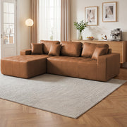 Faux Leather L-Shaped Corner Chaise Sofa Bed with High-Density Sponge, Light Brown, No-Assembly Required for Living Room or Guest Room