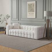 Eden Modern Tufted Chesterfield Boucle Fabric Sofa in Cream, Luxurious Living Room Furniture 33'H x 86.6'W x 37.4'D
