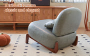 Cute Accent Chair with Solid Wood Legs, Faux Leather Living Room Chair with Soft Cushion, Cozy Bedroom Chair, Comfy Armless Reading Chair for Apartment, Waiting Room, Balcony (Blue)