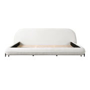 California King Size Bed Frame with Boucle Fabric, Upholstered Platform Bed with Curve-Shaped Design & Thick Headboard, White
