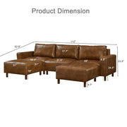Modern Luxury Sectional Sofa Couch Quality Upholstery Breathable PU Leather Couch L Shape Sofa with Convertible Ottoman Chaise,Brown