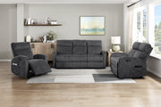 Reclining Sofa Set 3pc Dark Gray Sofa Loveseat Chair with Side Pockets Plush Foam Comfort Modern Wall-Hugger Design Living Room Furniture