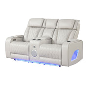 Fortuner Power Reclining 2Pc Living Room Set in Beige Faux Leather with LED Lights, Massage Function, Bluetooth Speakers and Wireless Charging
