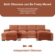 122 Inch U-Shaped Cloud Modular Sectional Sofa, Corduroy Sleeper Sofa for Living Room, Modern, Small Space, Easy Assembly, 4-Seat with 2 Ottomans, Orange