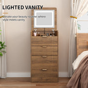 3 in 1 Vanity Desk with 3 Drawers and Rolling Stool, Compact Vanity with Flip Top Mirror and Lights, Modern Small Makeup Vanity Table (Walnut Color)