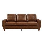 Classic Living Room Sofa Faux Leather Couch,Rolled Arm Sofa with Nails,Solid Wood Legs,Upholstered Breathable PU Leather Brown.