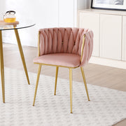 Modern Velvet Dining Chairs Set of 2, Upholstered Woven Dining Chair with Golden Metal Legs, Upholstered Dining Chairs for Dining Room, Kitchen, Vanity, Living Room