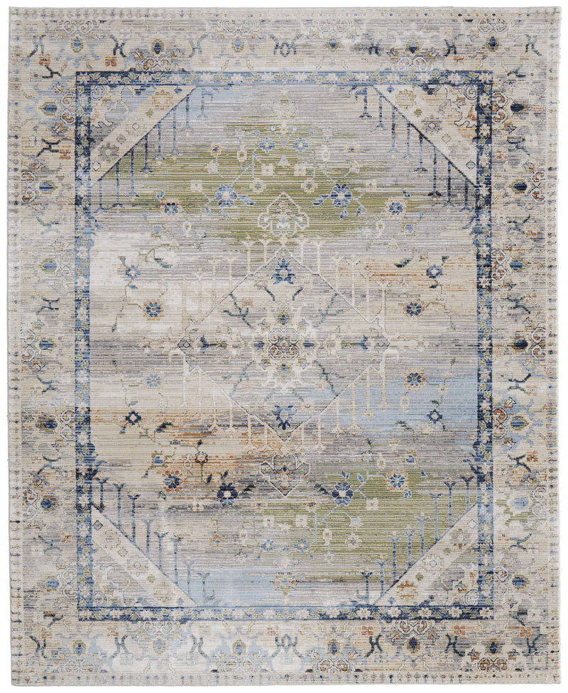 Melrose Transitional Distressed, Ivory/Green/Blue