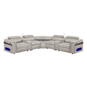 Nova Modern Style Sectional with 2 Consoles (Reading Light + Fridge), Wedge with Bluetooth Speaker, LED and Lifting Wine Cabinet - Gray