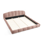 King Size Elegant Chenille Upholstered Platform Bed Frame, Thick Curved Headboard & Wrapped Footboard, Low Profile Floor Bed, No Box Spring Required, Easy Assembly, Pink