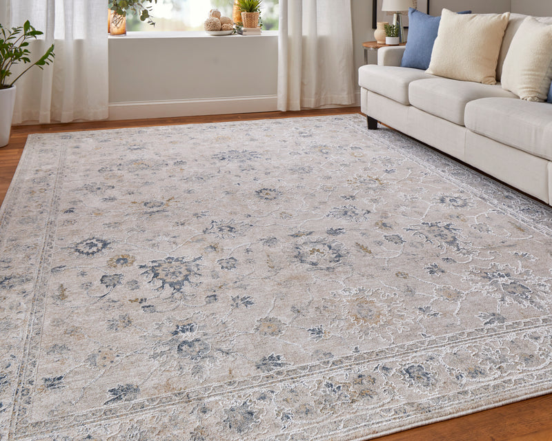Pasha Transitional Floral & Botanical, Ivory/Taupe/Blue