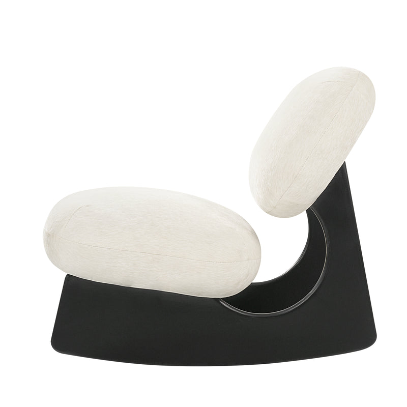 Modern Curved Hollow Base Rocking Accent Chair, Soft Textured Chenille Upholstered Armless Rocker Lounge Chair, Unique Sculptural Rocking Chair for Living Room Bedroom Nursery