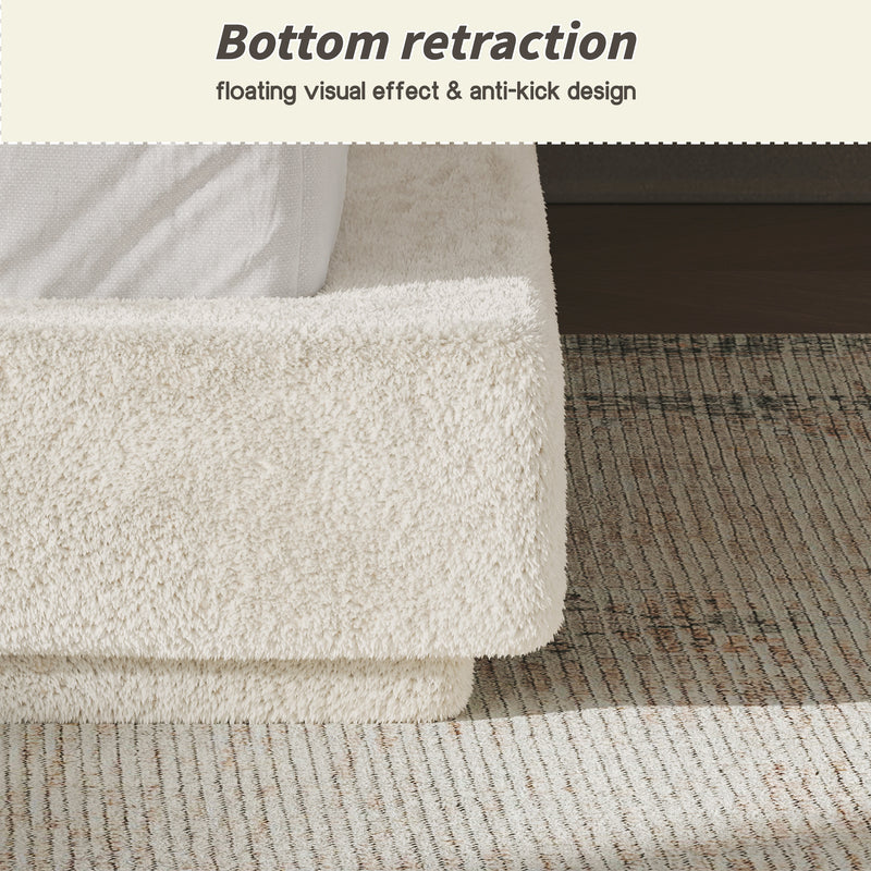 AirFrame King Bed Frame with Adjustable Sliding Side Table Visual Floating Effect, 8.7'' Cloud Upholstered Sponge Cushion, Easy Assembly (Off-White).