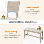 TOPMAX 6-Piece Wood Half Round Dining Table Set Kitchen Table Set with Long Bench and 4 Dining Chairs, Modern Style, Seadrift