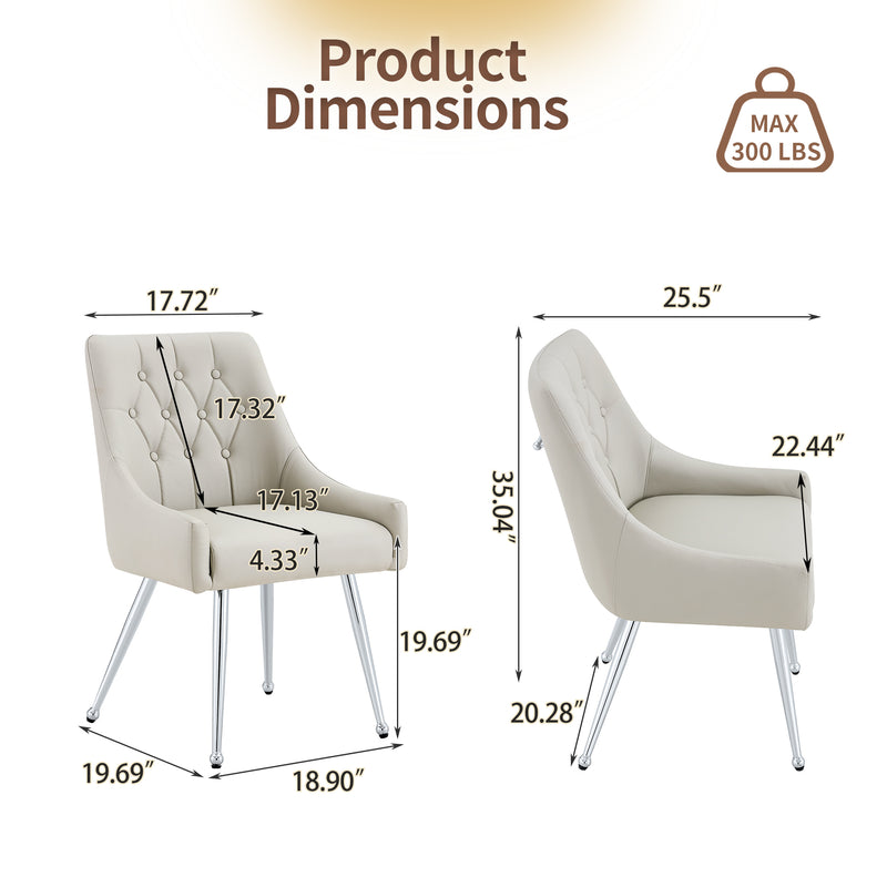 Leather Upholstered Modern Dining Chair with Diamond Tufted Button Back - Dining Room Negotiation Room Cafe Office Accent Chair (Light Gray, Set of 2)