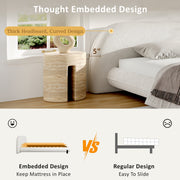 California King Size Bed Frame with Boucle Fabric, Upholstered Platform Bed with Curve-Shaped Design & Thick Headboard, White