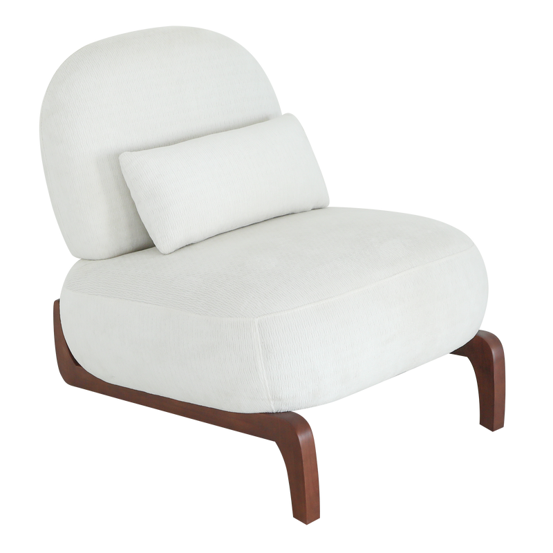 Cute Accent Chair with Solid Wood Legs, Living Room Chair with Soft Fabric Cushion, Cozy Bedroom Chair, Comfy Armless Reading Chair for Apartment, Waiting Room, Balcony (White)