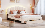 Teddy Fleece Queen Size Upholstered Platform Bed with Drawer, Beige(Old SKU: WF309187AAA)