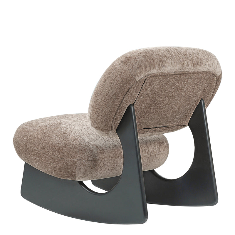 Modern Curved Hollow Base Rocking Accent Chair, Soft Textured Chenille Upholstered Armless Rocker Lounge Chair, Unique Sculptural Rocking Chair for Living Room Bedroom Nursery