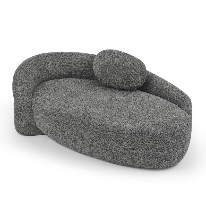 Modern Oval Single Lazy Sofa Chair with Integrated Backrest, Side Armrest and Pillow, Compact Space-Saving Lounge Chair for Living Room Bedroom-Dark Gray