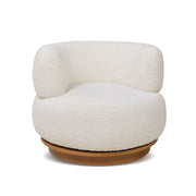 Fuji 360 Swivel Low Barrel Back Accent Chair, Ivory White Boucle