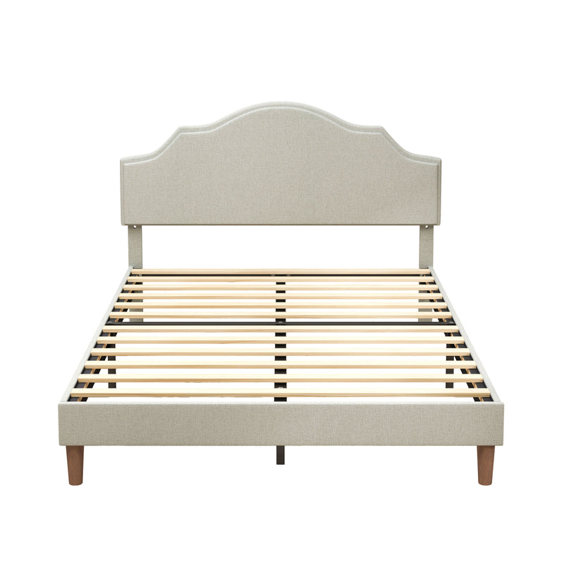 Queen Size Bed Frame Upholstered Platform Bed with Adjustable Headboard,Linen Fabric Padded,Modern Simple Style Platform Bed No Box Spring Needed, Easy Assembly, Beige