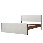 Queen Size Upholstered Bed Frame, Walnut Wood Trim with Grey Fabric, Pine Wood with MDF, 500 LBS Capacity, Fits 8'-10' Mattress, No Box Spring Needed