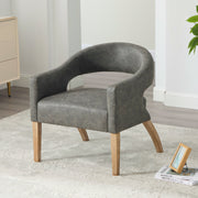 Modern Mid-Century PU Upholstered Open Back Armchair with Weathered Rubberwood Legs, Gray, for Living Room Bedroom Dining Room Cafes