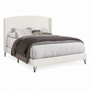 Boucle Fabric Upholstered Full Size Platform Bed Frame, Round Arc Wing Back Headboard, Beige