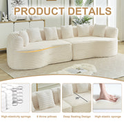 Modern Bone-Free Cloud Sectional Sofa, 111.5-Inch Oversized Four-Seater with Deep Seat Design in Beige Corduroy Fabric, 6 Pillows