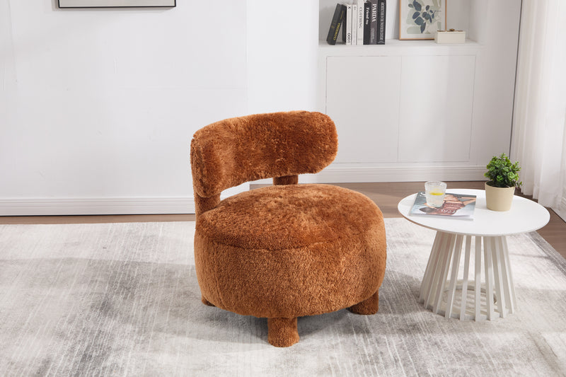 Fur Fabric armless accent chair with curved backrest and solid wooden legs upholstered chair slipper side chair for primary living space bedroom vanity room or reading room ,Khaki