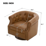 Brown 360° Swivel Accent Chair with PU Leather Upholstery and Bent Wood Base, Curved Back Club Chair for Living Room and Bedroom